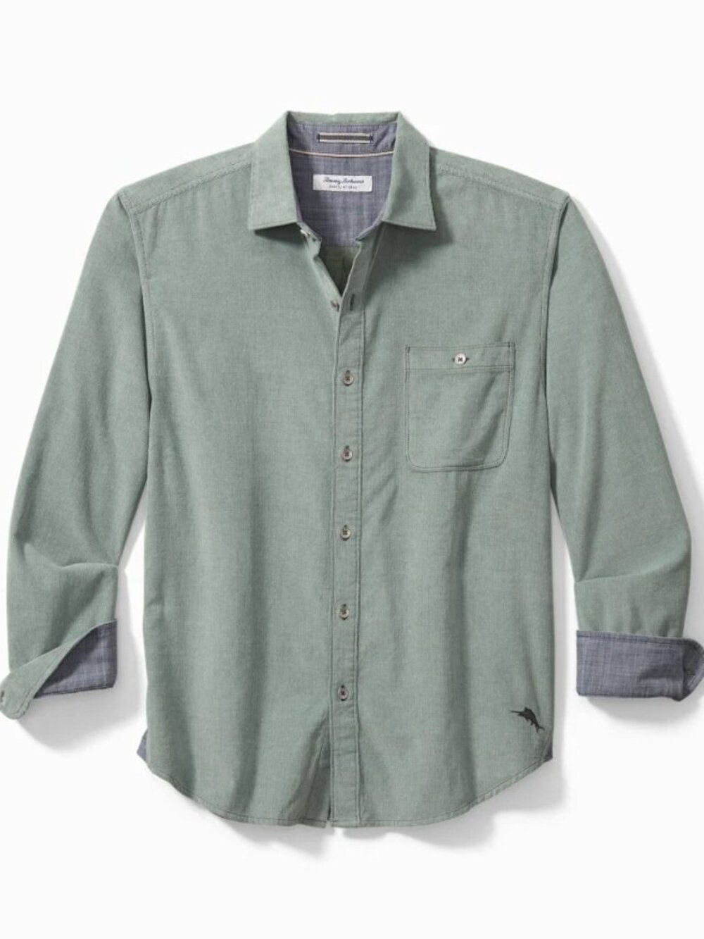 Tommy Bahama Corduroy Button Up Shirt Med Cotton Green Coastal Resort Coastline - Picture 2 of 15
